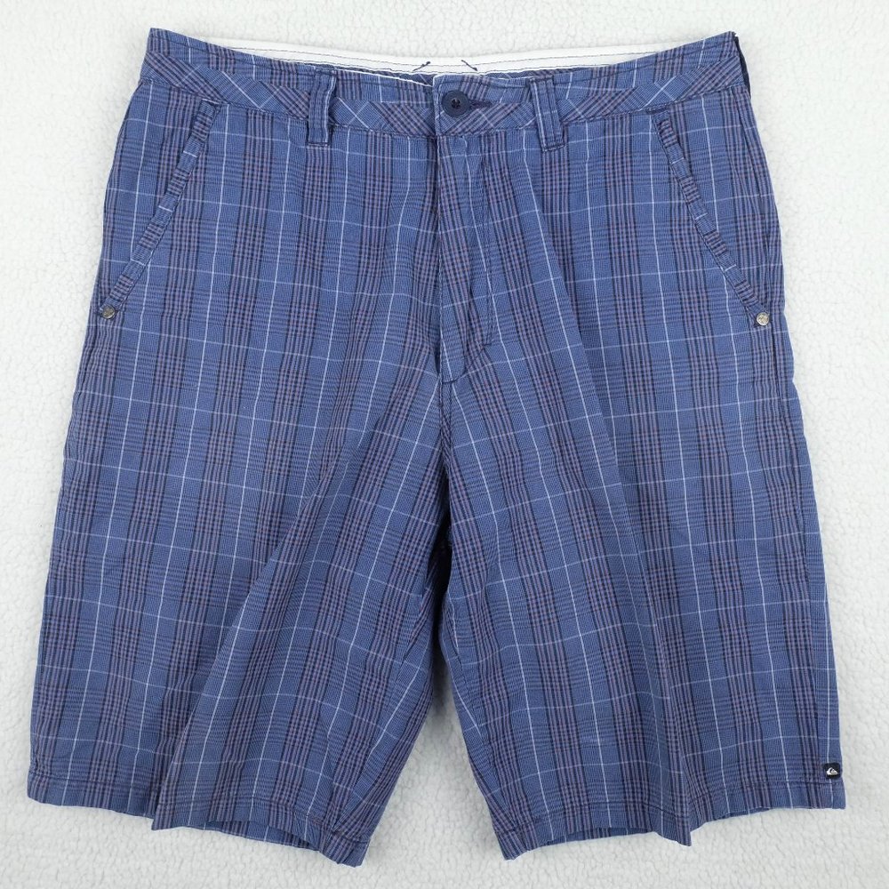 Quiksilver Shorts Mens32 Blue Plaid Summer Retro Chino Pockets Classic